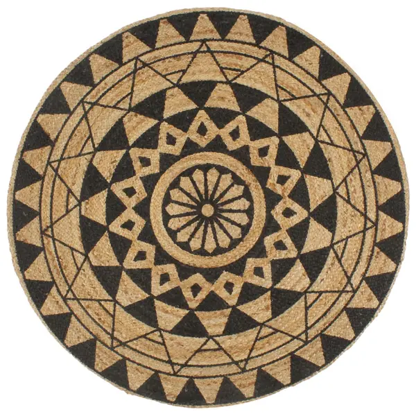 Gossi covor manual cu imprimeu negru, 150 cm, iuta