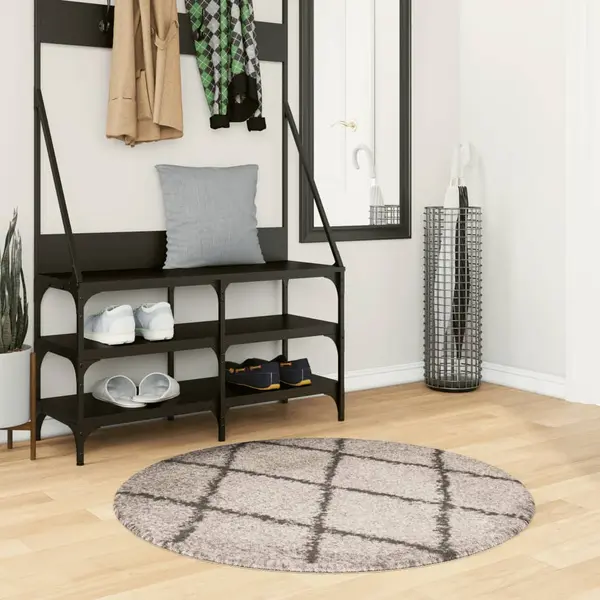 Gossi covor pufos pamplona cu fire inalte, bej/antracit, Ø 100 cm