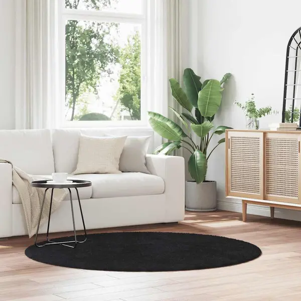 Gossi covor shaggy cu gradini inalte, negru, 160x160 cm, poliester