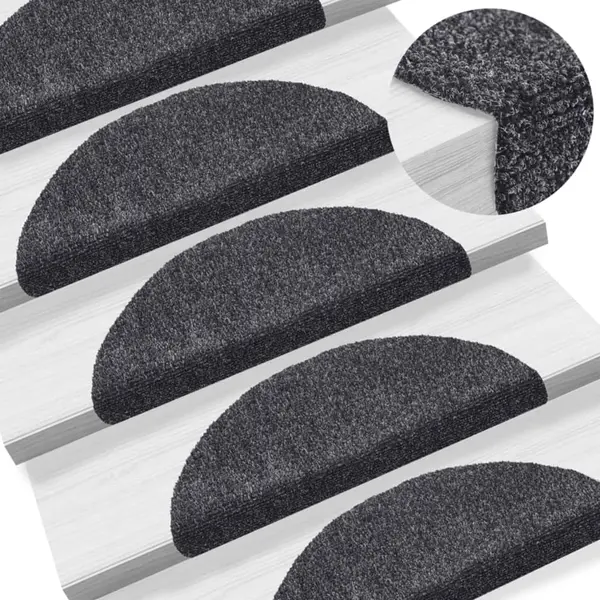 Gossi covorase autocolante scara, 15 buc, 56x17x3 cm, gri inchis