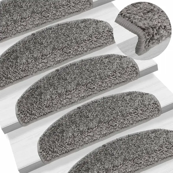 Gossi covorase pentru trepte scara, 15 buc., gri, 65x21x4 cm