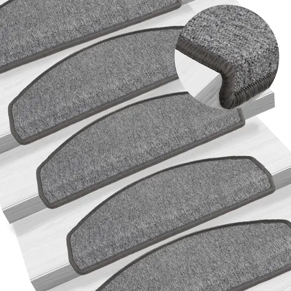 Gossi covorase pentru trepte scara, 15 buc., gri inchis, 65x24x4 cm