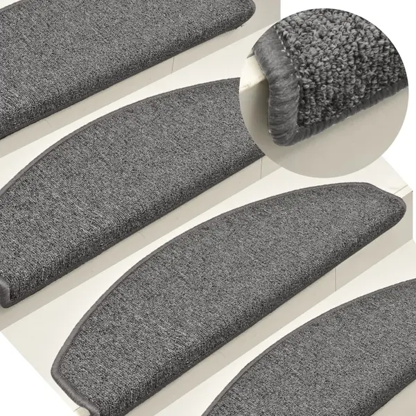 Gossi covorase pentru trepte scara, 15 buc., gri inchis, 65x24x4 cm