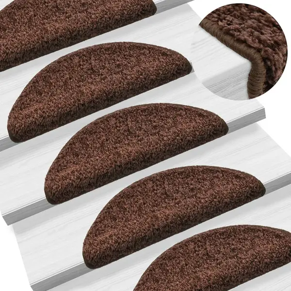 Gossi covorase pentru trepte scara, 15 buc., maro, 56x17x3 cm