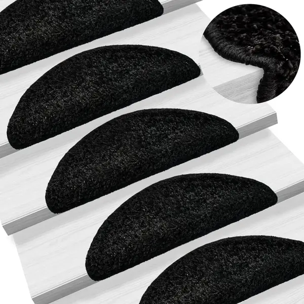 Gossi covorase pentru trepte scara, 15 buc., negru, 56x17x3 cm