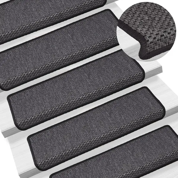 Gossi covorase scari autoadezive, 15 buc. antracit 65x21x4 cm sisal