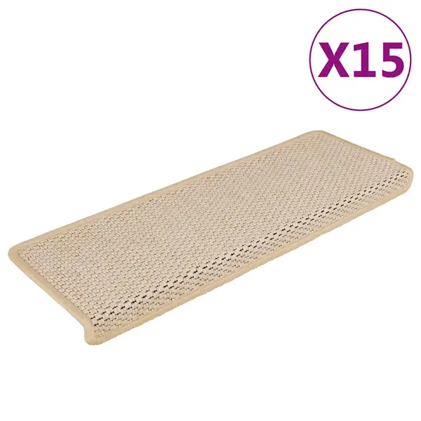 Gossi covorase scari autoadezive, 15 buc., crem, 65x21x4 cm, sisal
