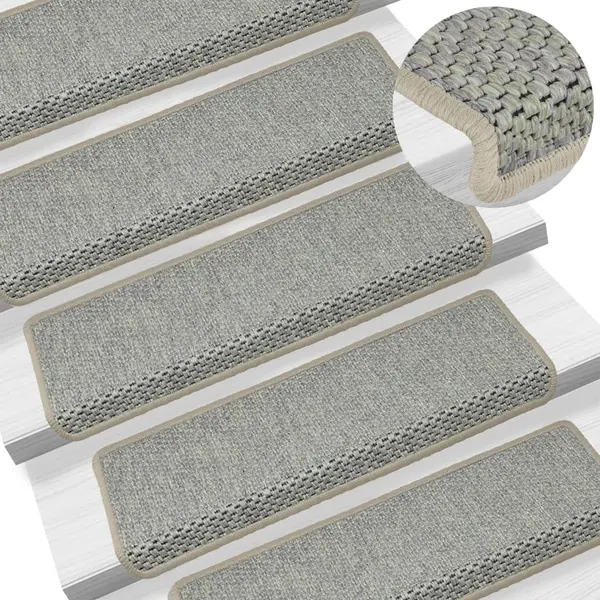 Gossi covorase scari autoadezive, 15 buc. gri 65x21x4 cm, sisal