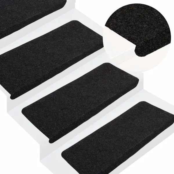 Gossi covorase scari autoadezive, 15 buc., negru, 65x24,5x3,5 cm