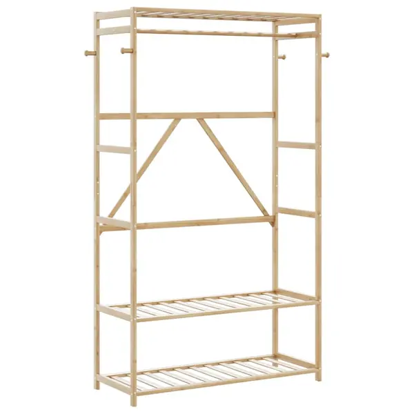 Gossi cuier pentru haine cu rafturi, 110x40x175 cm, bambus