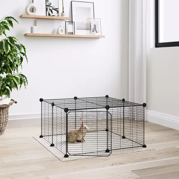Gossi cusca animale de companie cu usa 12 panouri negru 35x35 cm otel