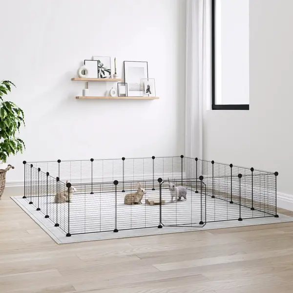 Gossi cusca animale de companie cu usa 20 panouri negru 35x35 cm otel