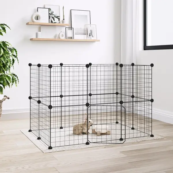 Gossi cusca animale de companie cu usa 20 panouri negru 35x35 cm otel