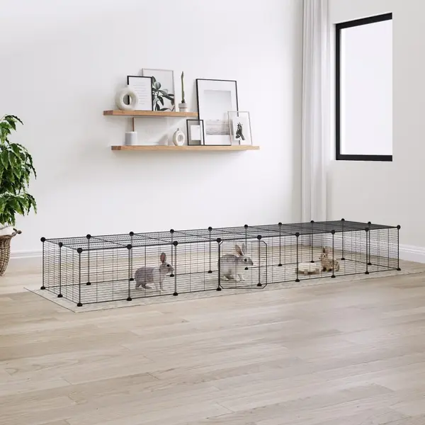 Gossi cusca animale de companie cu usa 36 panouri negru 35x35 cm otel