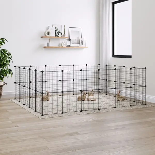 Gossi cusca animale de companie cu usa 44 panouri negru 35x35 cm otel