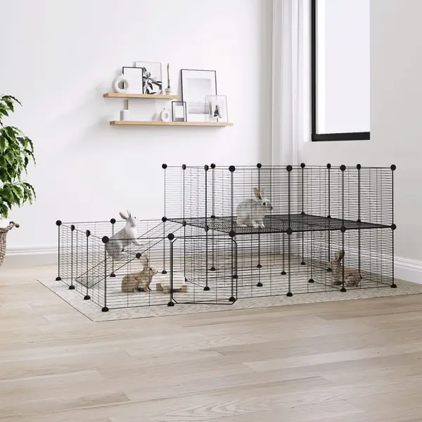 Gossi cusca animale de companie cu usa 44 panouri negru 35x35 cm otel