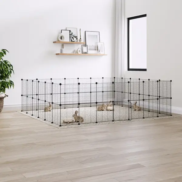 Gossi cusca animale de companie cu usa 52 panouri negru 35x35 cm otel