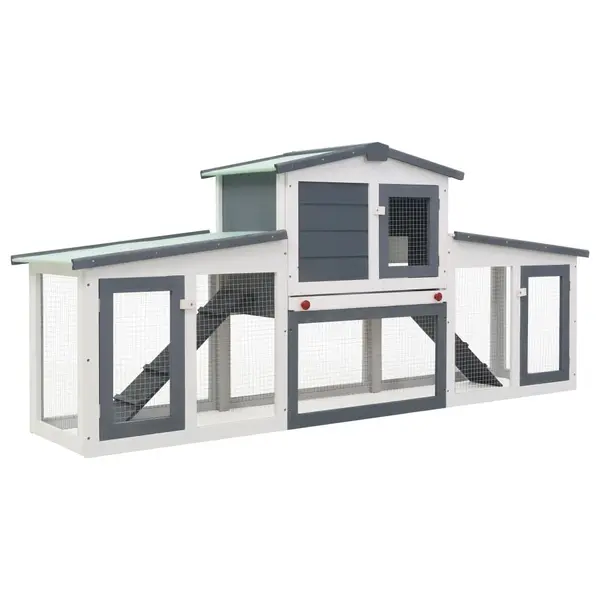Gossi cusca de iepuri mare exterior, gri si alb, 204x45x85 cm, lemn