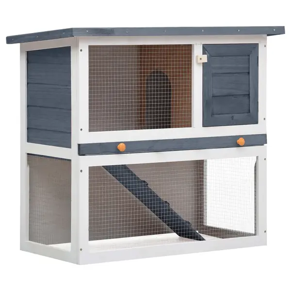 Gossi cusca de iepuri pentru exterior, 1 usa, gri, lemn