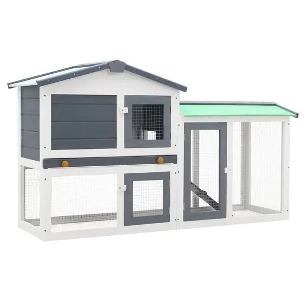 Gossi cusca mare exterior pt. iepuri, gri si alb, 145x45x84 cm, lemn