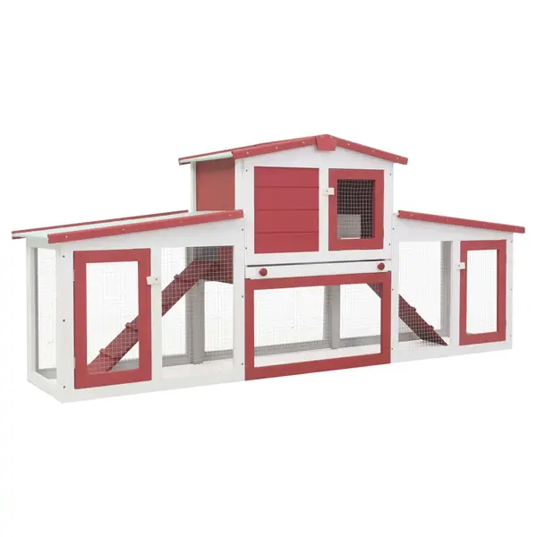 Gossi cusca mare exterior pt. iepuri, rosu si alb, 204x45x85 cm, lemn