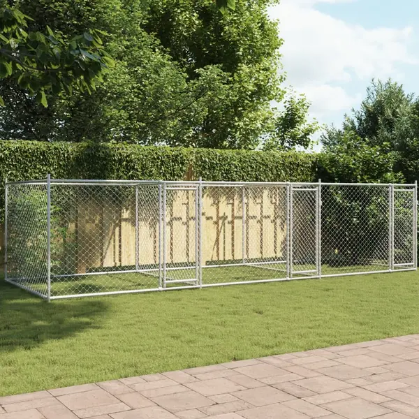 Gossi cusca pentru caini cu usi, gri, 6x2x1,5 m, otel galvanizat