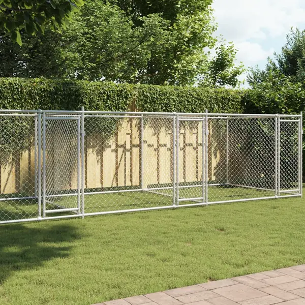 Gossi cusca pentru caini cu usi, gri, 8x2x1,5 m, otel galvanizat