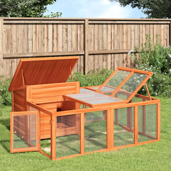 Gossi cusca pentru iepuri maro 144x123x67,5 cm din lemn masiv de pin