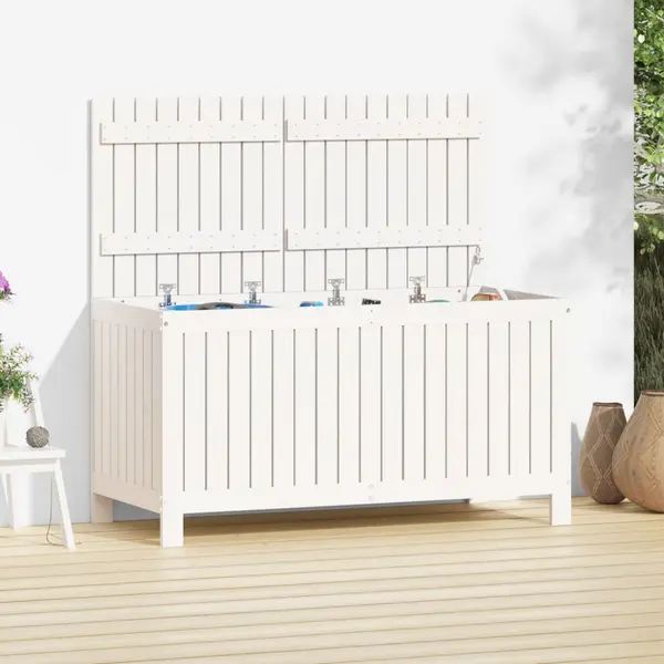 Gossi cutie de depozitare gradina, alb, 121x55x64 cm, lemn masiv pin