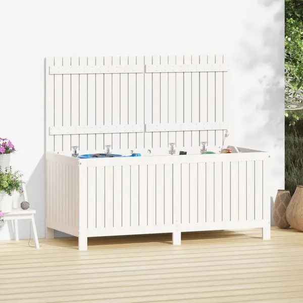 Gossi cutie de depozitare gradina, alb, 147x68x64 cm, lemn masiv pin
