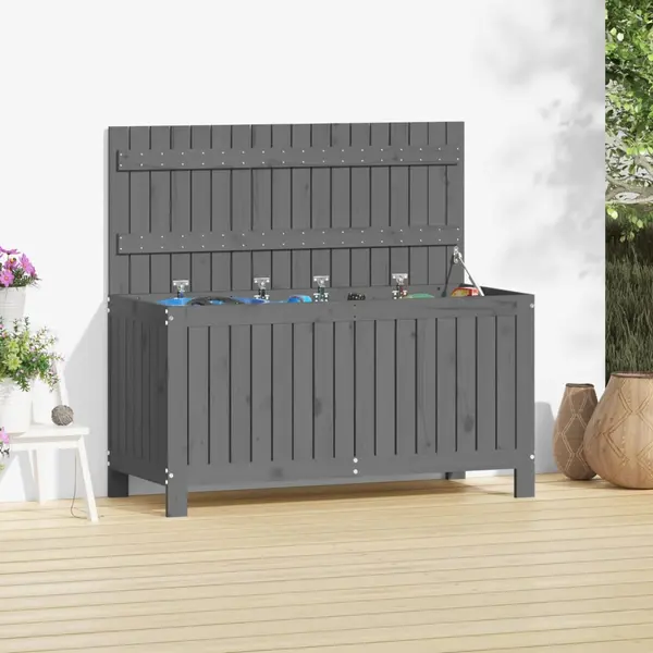Gossi cutie de depozitare gradina, gri, 115x49x60 cm, lemn masiv pin