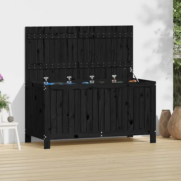 Gossi cutie de depozitare gradina, negru, 121x55x64 cm lemn masiv pin