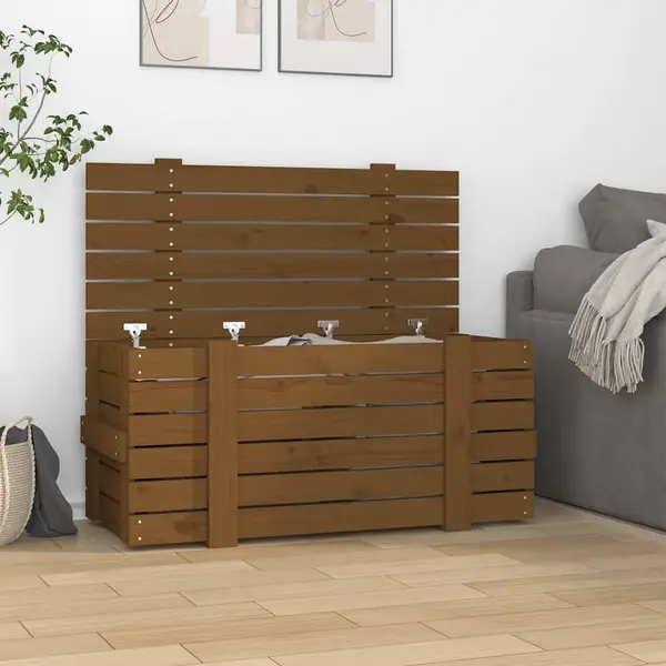 Gossi cutie de depozitare, maro miere, 91x40,5x42 cm, lemn masiv pin
