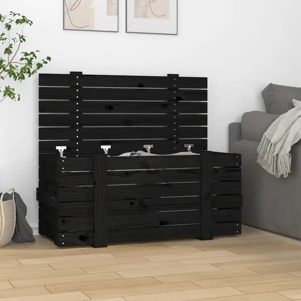Gossi cutie de depozitare, negru, 91x40,5x42 cm, lemn masiv de pin
