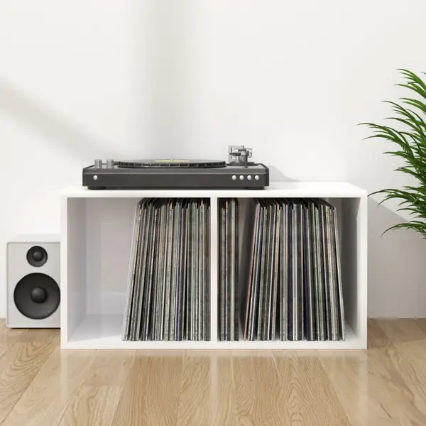 Gossi cutie de depozitare viniluri, alb extralucios, 71x34x36 cm lemn