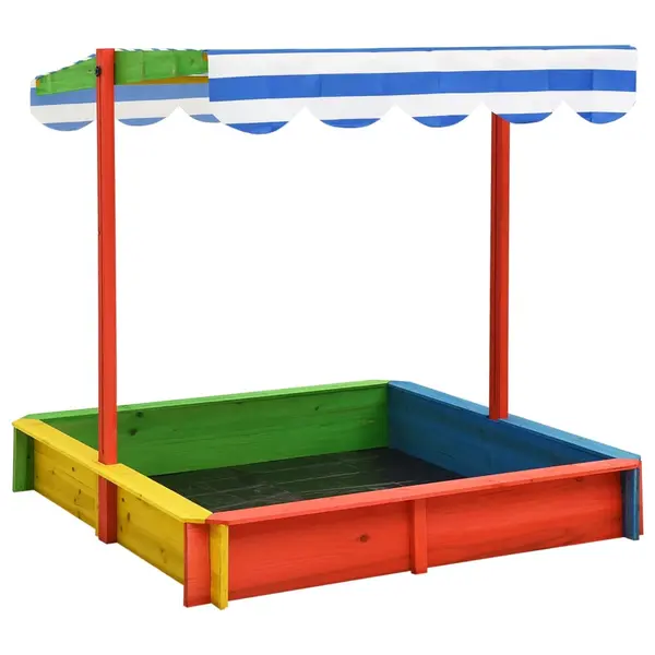 Gossi cutie de nisip cu acoperis ajustabil, multicolor lemn brad uv50