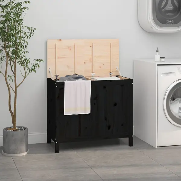 Gossi cutie de rufe, negru, 88,5x44x76 cm, lemn masiv de pin