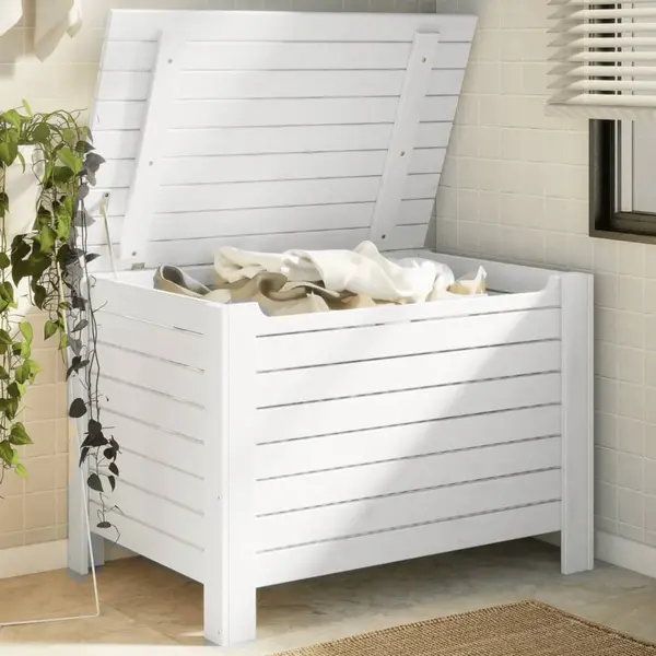 Gossi cutie depozitare capac rana, alb, 100x49x54cm, lemn masiv pin