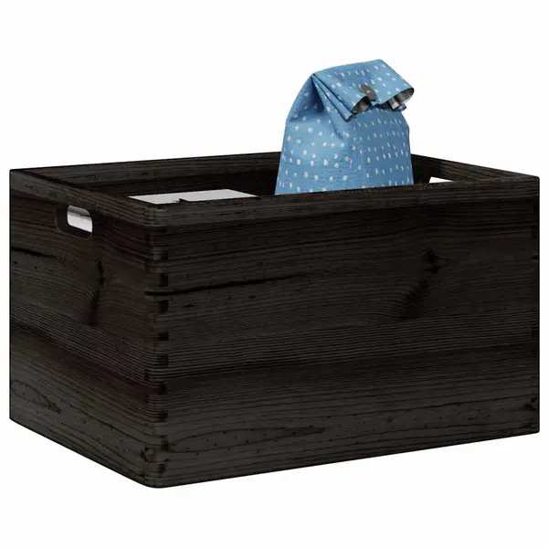 Gossi cutie din lemn cu manere negru 40x30x23 cm lemn masiv de pin