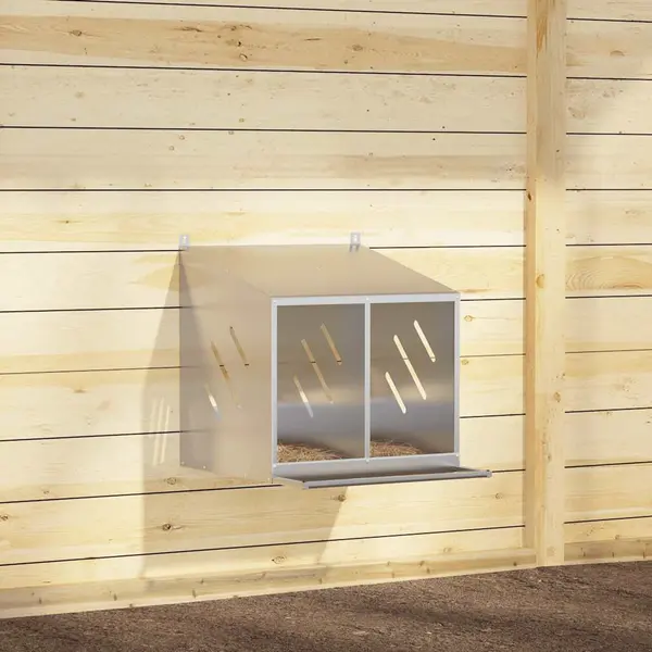Gossi cutie pentru pui cu 2 compartimente, metal argintiu galvanizat