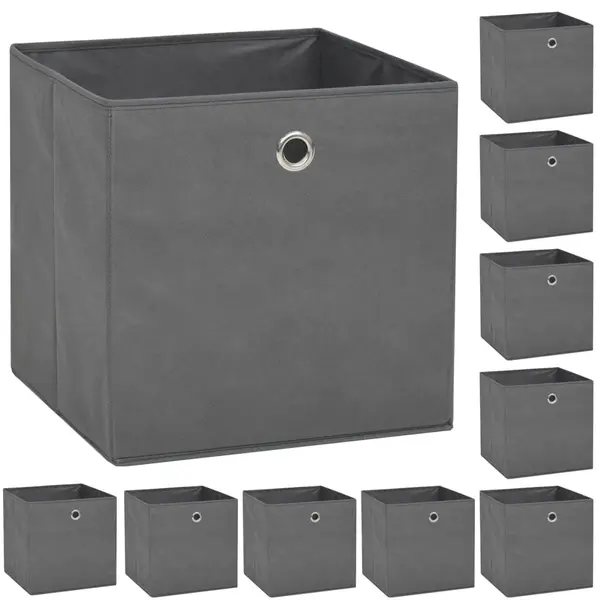 Gossi cutii de depozitare, 10 buc, material netesut, 32x32x32 cm, gri