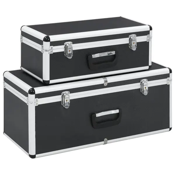 Gossi cutii de depozitare, 2 buc., negru, aluminiu
