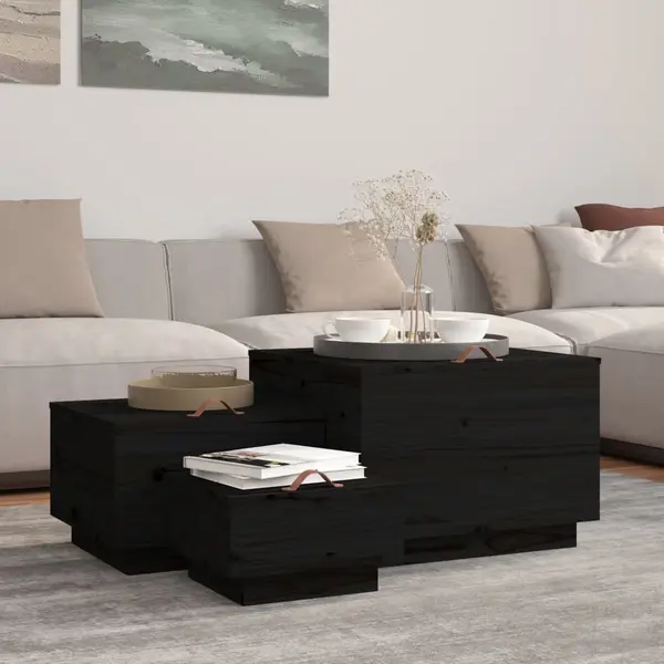 Gossi cutii de depozitare cu capace 3 buc. negru lemn masiv de pin