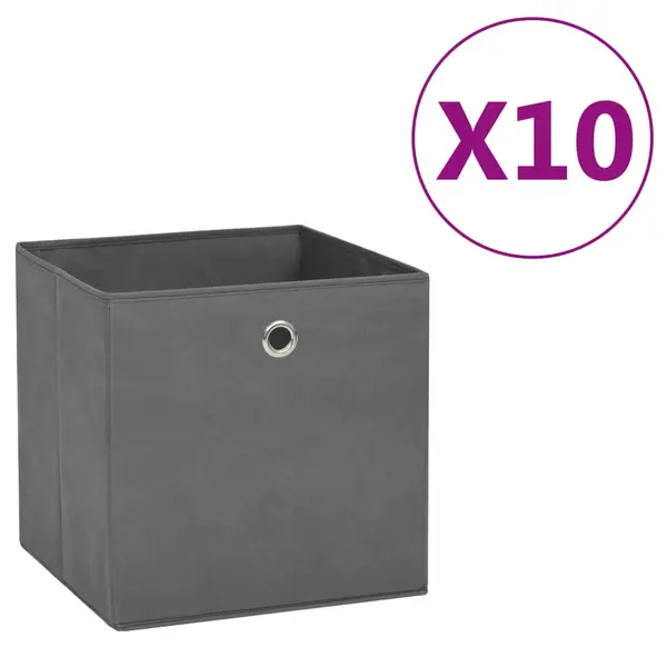 Gossi cutii depozitare, 10 buc., gri, 28x28x28 cm, material netesut