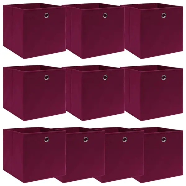 Gossi cutii depozitare, 10 buc., rosu inchis, 32x32x32 cm, textil