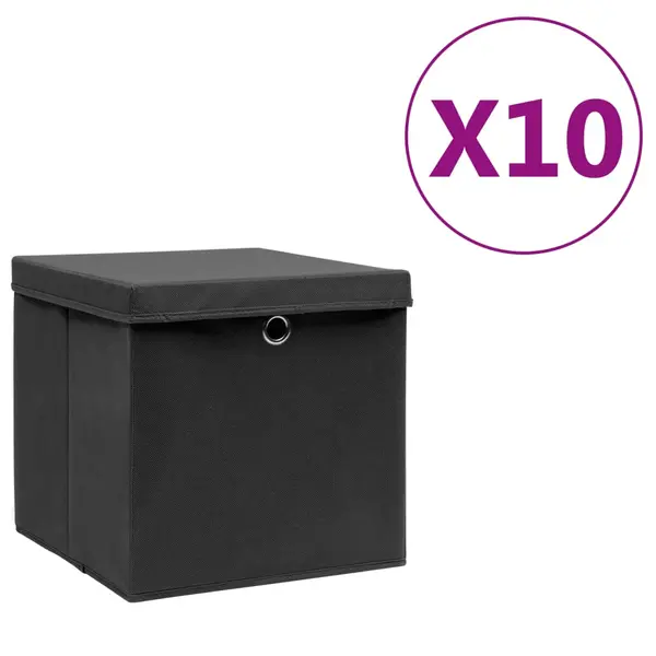 Gossi cutii depozitare cu capac, 4 buc., negru, 28x28x28 cm
