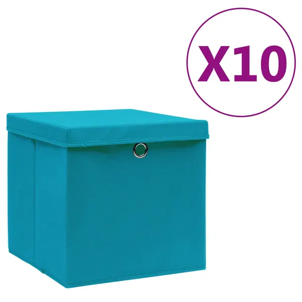 Gossi cutii depozitare cu capace, 10 buc., albastru, 28x28x28 cm