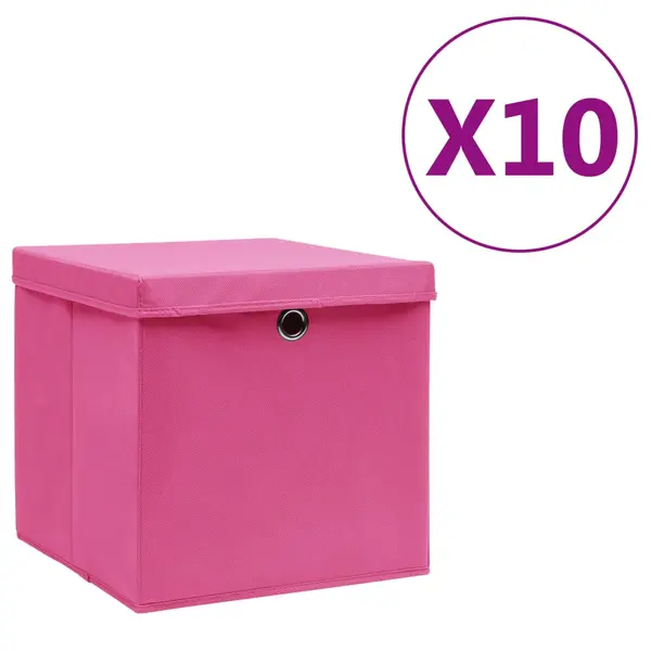 Gossi cutii depozitare cu capace, 10 buc., roz, 28x28x28 cm