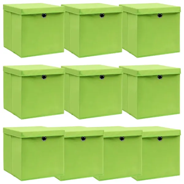 Gossi cutii depozitare cu capace 10 buc. verde, 32x32x32 cm, textil