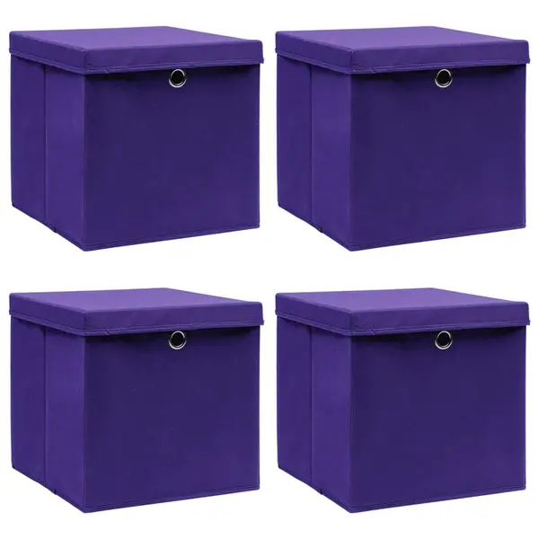 Gossi cutii depozitare cu capace, 4 buc., violet, 28x28x28 cm